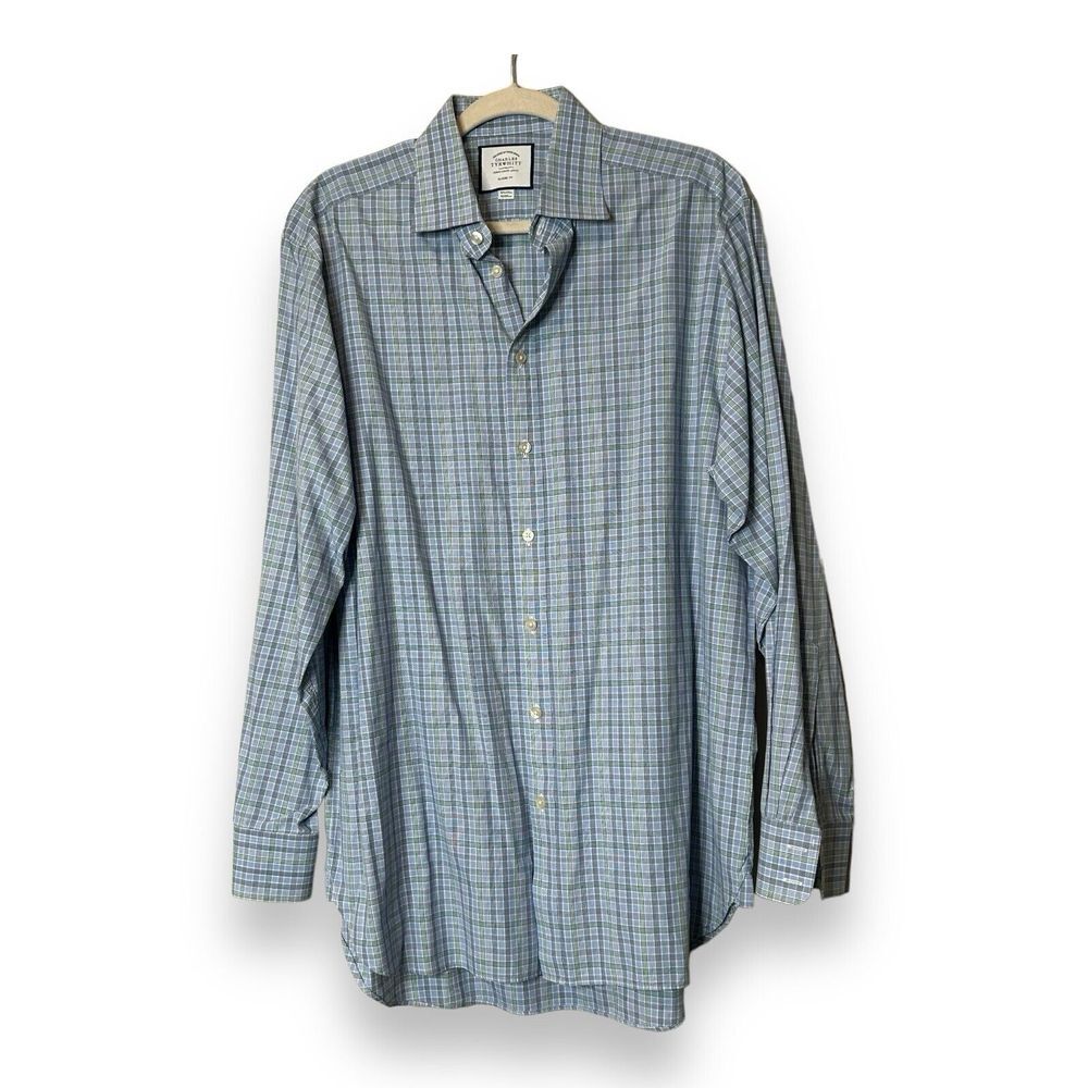 Charles Tyrwhitt Button Down Shirt Mens 16.5/35 Green Plaid‎ Classic Fit